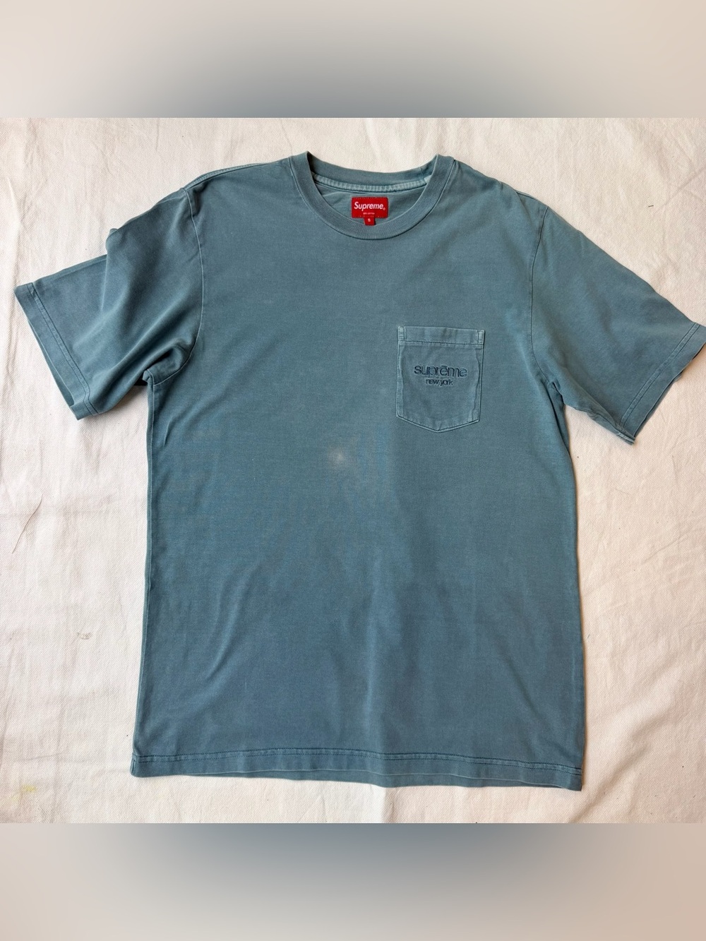 Supreme Slate Blue Pocket Tee with Tonal Embroidery